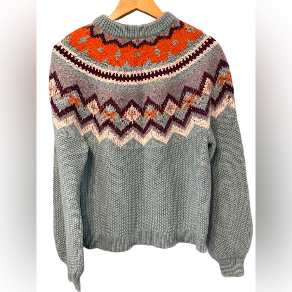 J. Crew Blue Orange Fair Isle Patterned Sweater - sz Lg - Picture 3 of 5